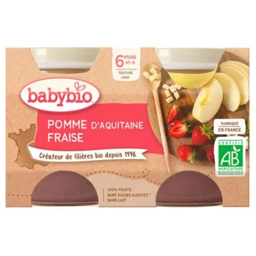 BABYBIO Pots Pomme et Fraise 6mois+ Bio 2x 130g