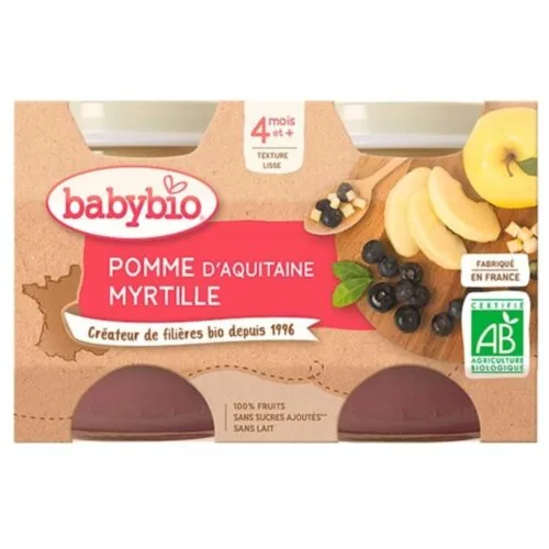 BABYBIO Pots Pomme et Myrtille 4mois+ Bio 2x 130g
