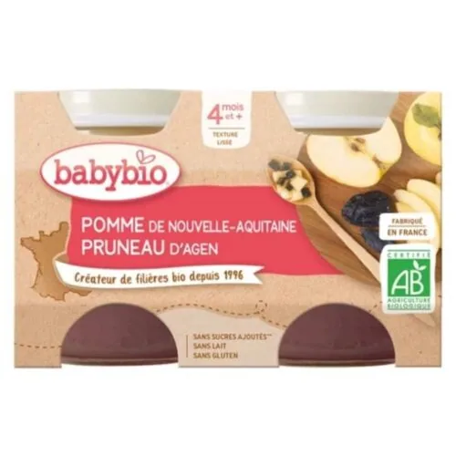 BABYBIO Pots Pomme et Pruneau 4mois+ Bio 2x 130g