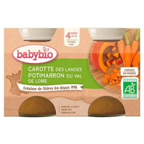 BABYBIO Pots de Carotte et Potimarron 4mois+ Bio 2x 130g
