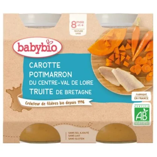BABYBIO Pots de Carotte Potimarron et Truite 8mois+ Bio 2x 200g