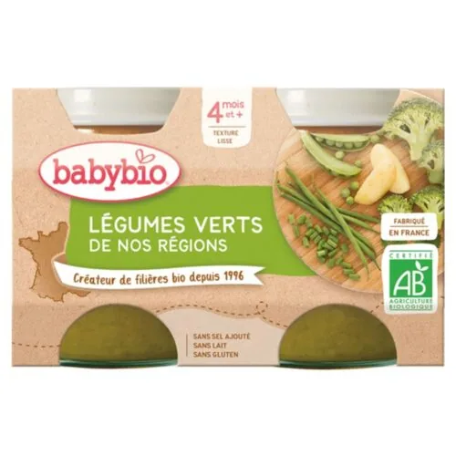 BABYBIO Pots de Legumes Verts de Nos Regions 4mois+ Bio 2x 130g