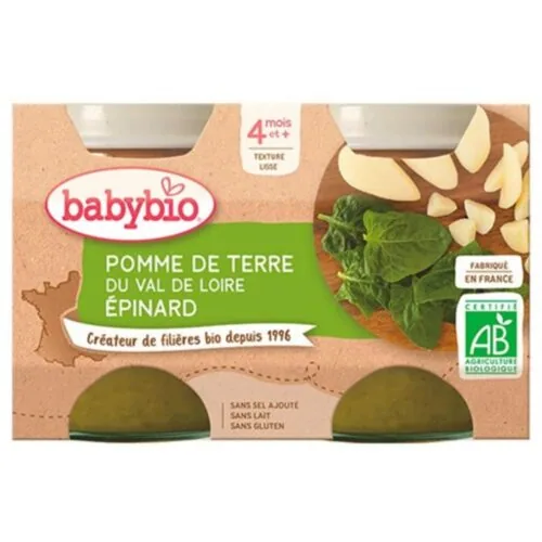 BABYBIO Pots de Pomme de Terre et Epinard 4mois+ Bio 2x 130g
