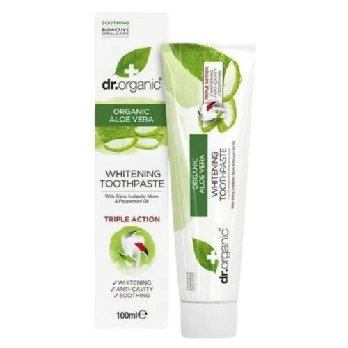DR ORGANIC Dentifrice Blanchissant Triple Action Aloe Vera Bio 100ml