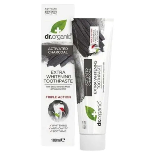 DR ORGANIC Dentifrice Extra Blanchissant Triple Action Charbon Bio 100ml