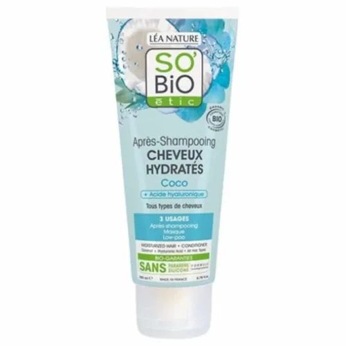 SO BIO Apres-Shampoing Cheveux Hydrates Coco et Acide Hyaluronique Bio 200ml