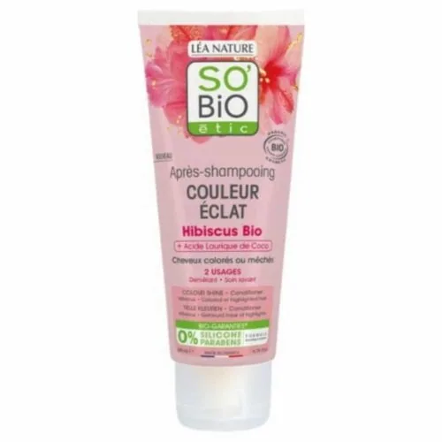SO BIO Apres-Shampoing Couleur Eclat Hibiscus Bio et Acide Laurique de Coco Bio 200ml