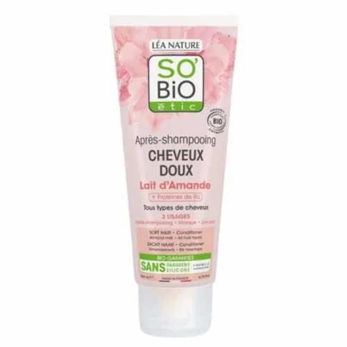 SO BIO Apres-Shampoing Cheveux Doux Lait D’amande et Proteine de Riz Bio 200ml