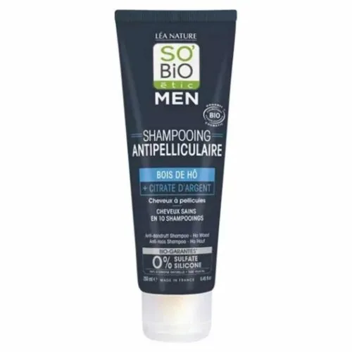 SO BIO Men Shampoing Antipelliculaire Bois de Ho et Citrate D’argent Bio 250ml