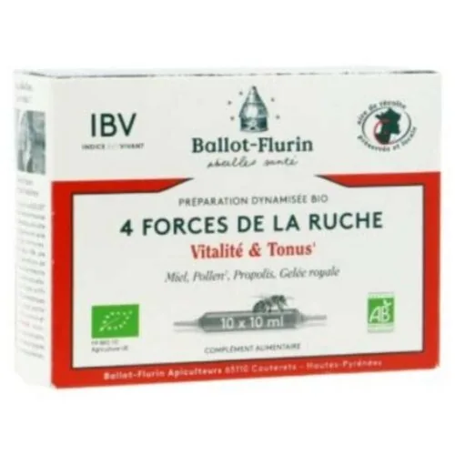 BALLOT-FLURIN 4 Forces de la Ruche Vitalite et Tonus Bio Ampoules 10x 10ml