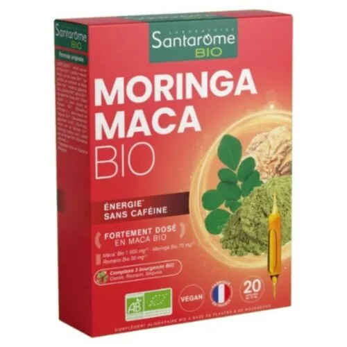 SANTAROME Bio Moringa Maca Energie sans Cafeine Fortement Dose en Maca Ampoules 20u