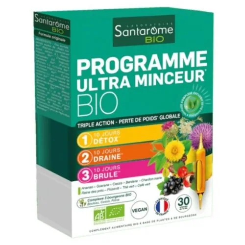 SANTAROME Bio Programme Ultra Minceur Triple Action Detox, Draine et Brule Ampoules 30u