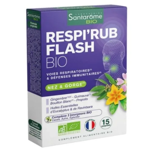 SANTAROME Bio Respirub Flash Nez et Gorge Voies Respiratoires et Defenses Immunitaires 15 Comprimes