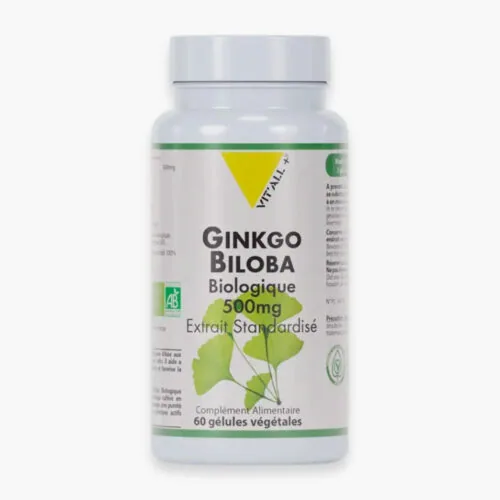 VITALL+ Ginkgo Biloba Biologique Extrait Standardise 500mg 60 Gelules