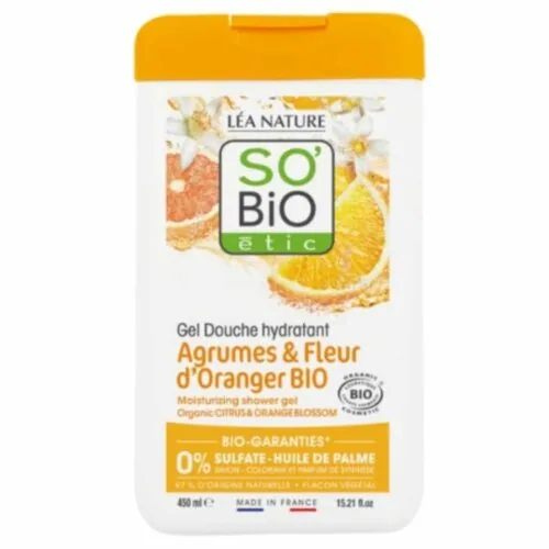 SO BIO Gel-Douche Hydratant Agrumes et Fleur D’oranger Bio 450ml