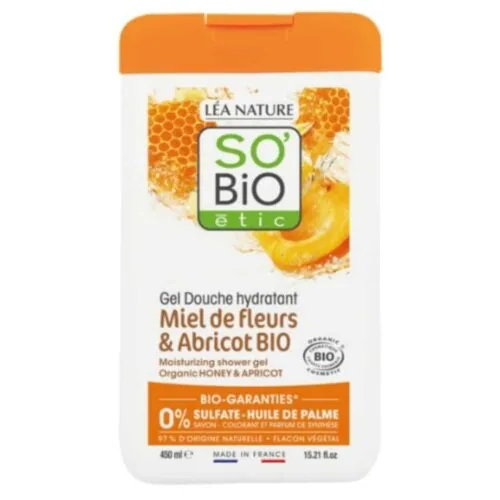 SO BIO Gel-Douche Hydratant Miel de Fleurs et Abricot Bio 450ml