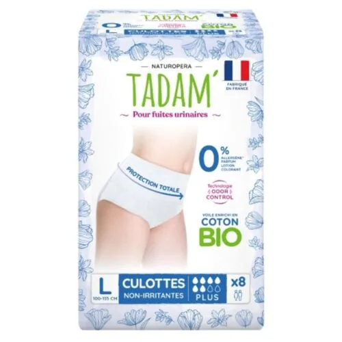 TADAM’ Fuites Urinaires Culottes Non-Irritantes Bio Plus 70-110cm Taille L 8u