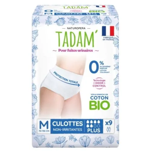 TADAM’ Fuites Urinaires Culottes Non-Irritantes Bio Plus 100-155cm Taille M 9u