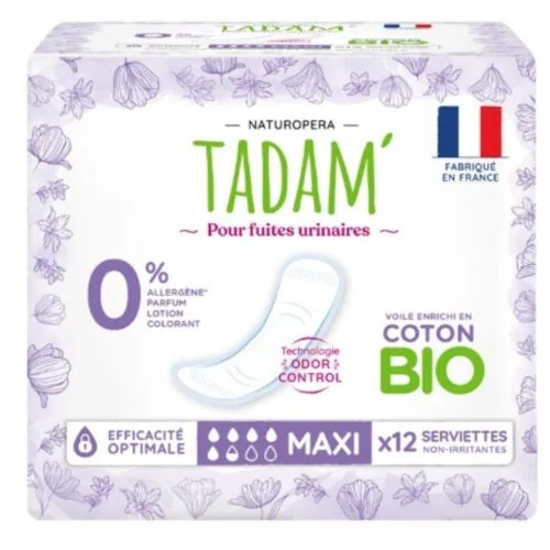 TADAM’ Fuites Urinaires Serviettes Non-Irritantes Bio Maxi 12u