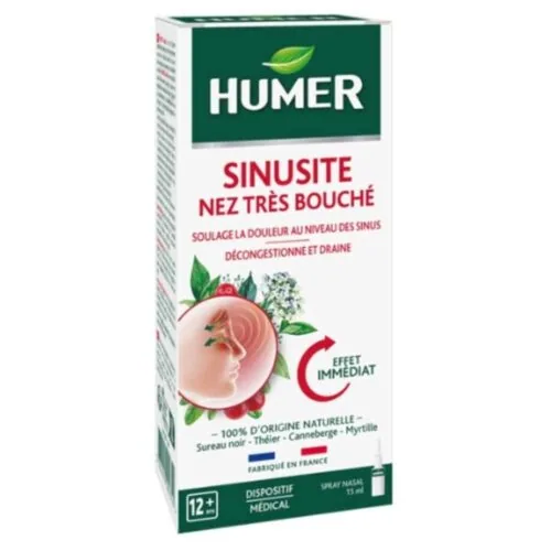 HUMER Sinusite Nez Tres Bouche Soulage la Douleur, Decongestionne et Draine Spray 15ml