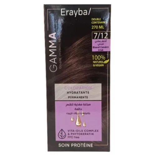 ERAYBA Gamma Coloration Hydratante Permanente Naturelle 7.12 Blond Cendre Irise