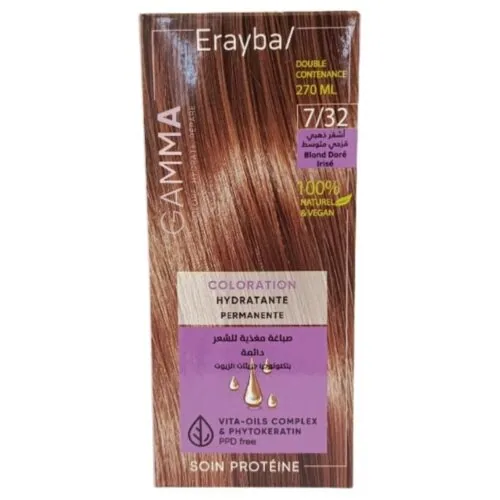 ERAYBA Gamma Coloration Hydratante Permanente Naturelle 7.32 Blond Dore Irise