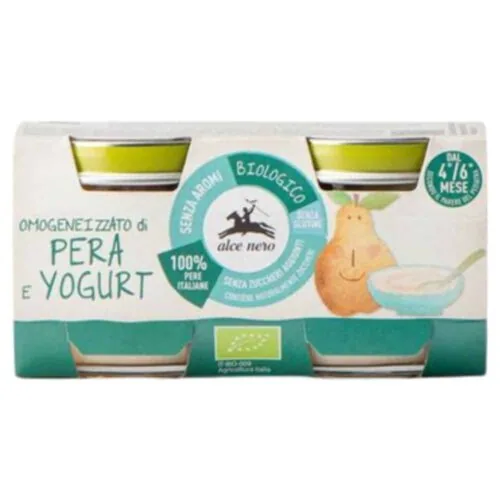 ALCE NERO Pots de Poire et Yaourt 4-6mois+ Bio 2x 80g