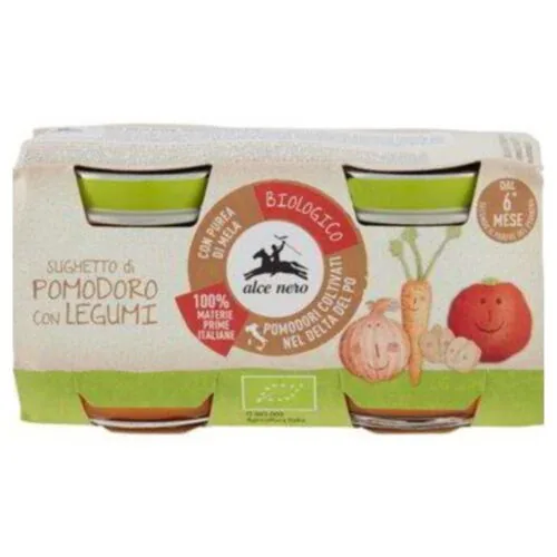 ALCE NERO Pots de Tomate aux Legumineuses 6mois+ Bio 2x 80g
