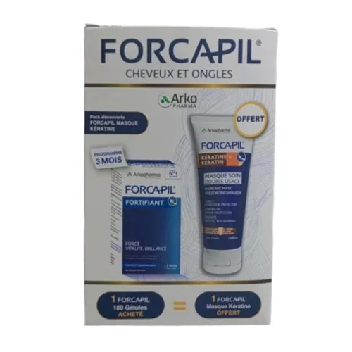 ARKOPHARMA Forcapil Boite 180 Gelules+Masque Soin Double Usage Keratine 200ml Pack