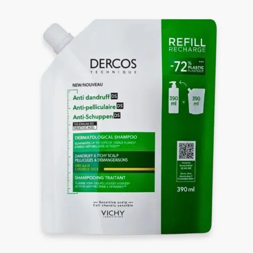 VICHY Dercos DS Shampoing Traitant Anti-Pelliculaire Cheveux Secs Eco-Recharge 390ml