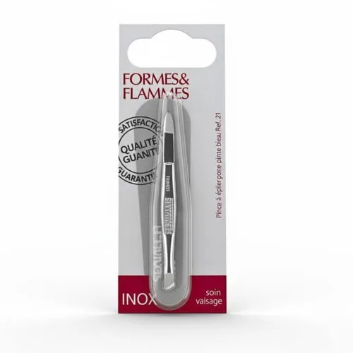 FORMES ET FLAMMES Pince a Epiler Acier Forge Chrome Mors Etroits Biais 8cm Refrence 11