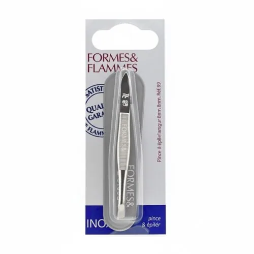 FORMES ET FLAMMES Pince a Epiler Acier Forge Nikele Longue Mors Biais 9cm Refrence19