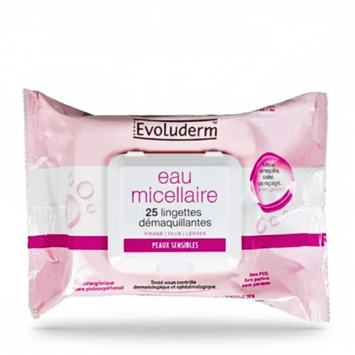 EVOLUDERM Lingettes Demaquillant Micellaire 25 Pieces