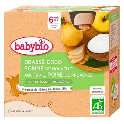 BABYBIO Gourde Brasse Coco Pomme Poire 4*85g