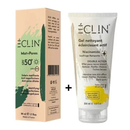 ECLIN Ecran Solaire Matifiante+Pores Spf50 + Gel Nettoyant 50ml Pack