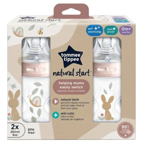 TOMMEE TIPPEE 2 Biberon Natural Start 260ml Decor Fille Ref 42255006
