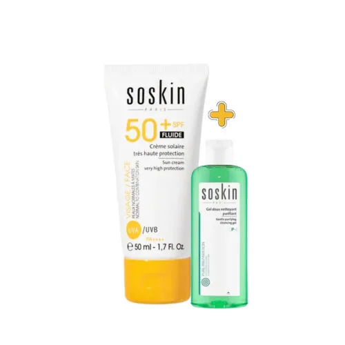 SOSKIN Ecran Fluide Spf50+ 50ml +Gel Nettoyant 100ml OFFERT