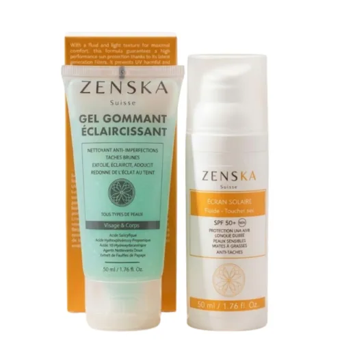 ZENSKA Ecran Solaire Fluide spf50+ 50ml+Gel Gommante 50ml pack