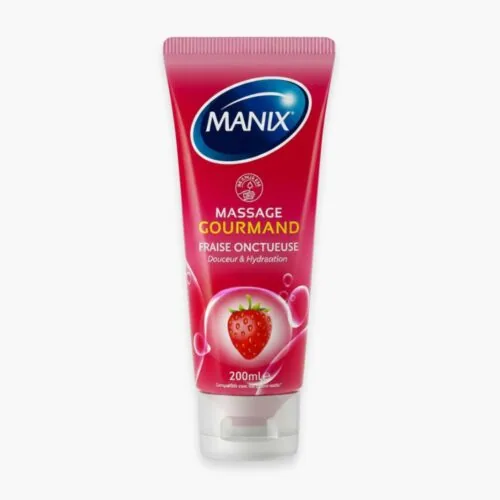 MANIX Gel de Massage Gourmand Fraise Comestible (douceur et Hydratation) 200ml