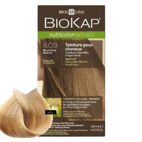 BIOKAP Nutricolor Delicato Coloration Naturelle Cheveux Delicats 140ml 8.03 Blond Clair Naturel