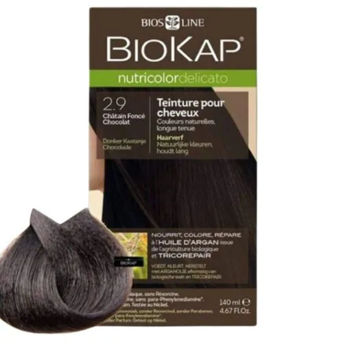 BIOKAP Nutricolor Delicato Coloration Naturelle Cheveux Delicats 140ml 2.9 Chatain Fonce Chocolat