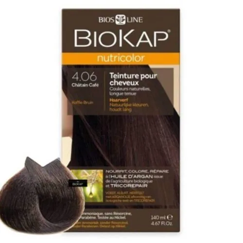 BIOKAP Nutricolor Coloration Naturelle Cheveux 140ml 4.06 Chatain Cafe