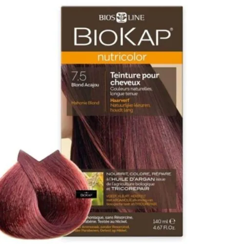 BIOKAP Nutricolor Coloration Naturelle Cheveux 140ml 7.5 Blond Acajou